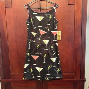 Black Martini Print Mini Dress - Pink & Green Accents